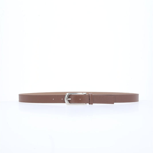 Cinto Feminino em Couro com Fivela Prateada Marrom