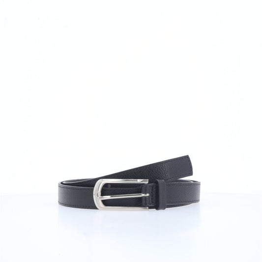 Cinto Feminino em Couro com Fivela Prateada Preto