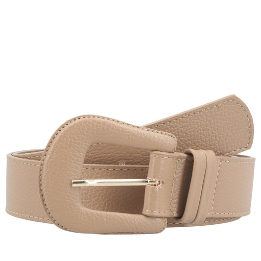 Cinto Feminino de Couro com Fivela Encapada Bege escuro