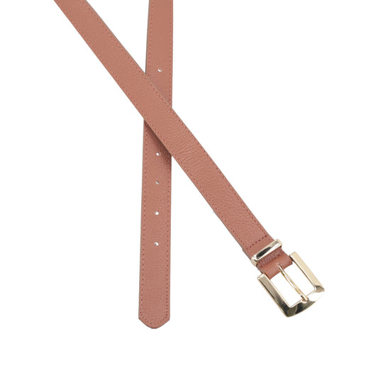 Cinto Feminino de Couro Fivela Metalizada Dourada Caramelo