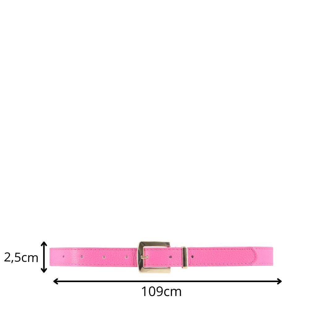 Cinto Feminino de Couro Fivela Metalizada Dourada Pink