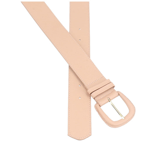 Cinto Maxi Feminino de Couro com Fivela Encapada Bege