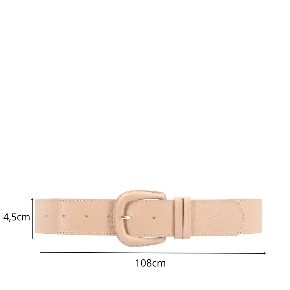 Cinto Maxi Feminino de Couro com Fivela Encapada Bege
