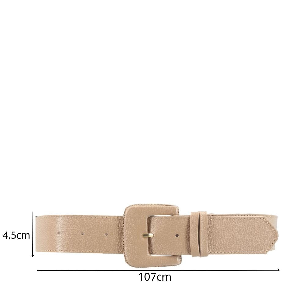 Cinto Maxi Feminino de Couro com Fivela Encapada Retangular Bege escuro