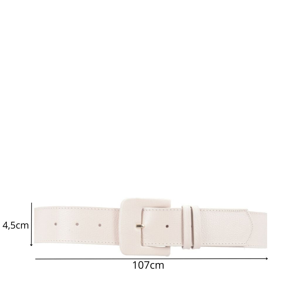 Cinto Maxi Feminino de Couro com Fivela Encapada Retangular Marfim