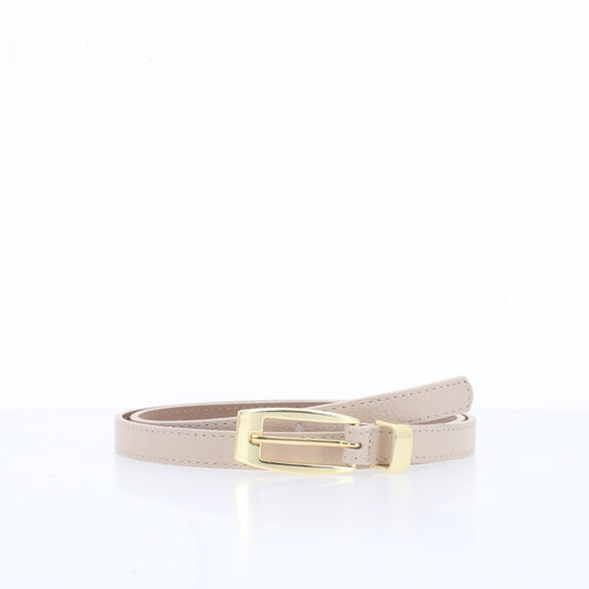 Cinto de Couro com Fivela de Metal Dourada Marfim