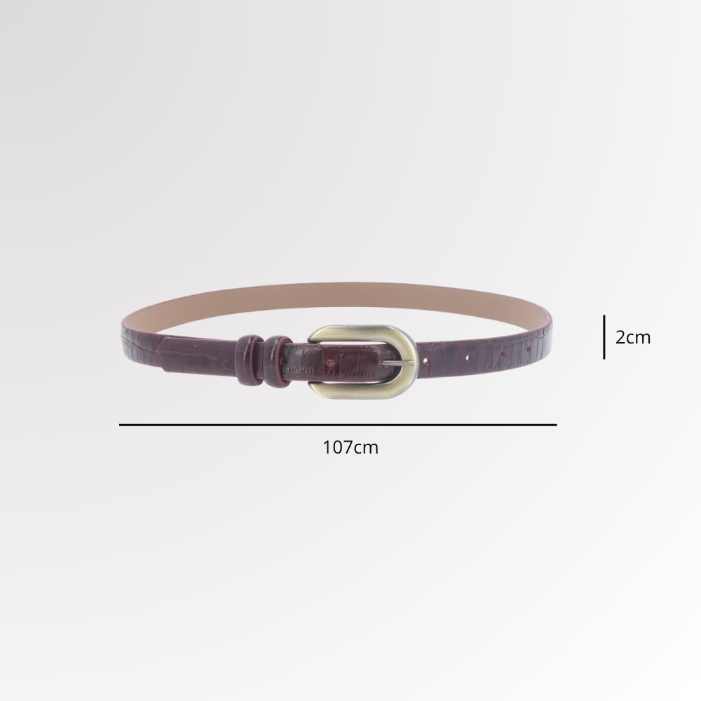 Cinto de Couro Croco com Fivela de Metal Escovado Vinho
