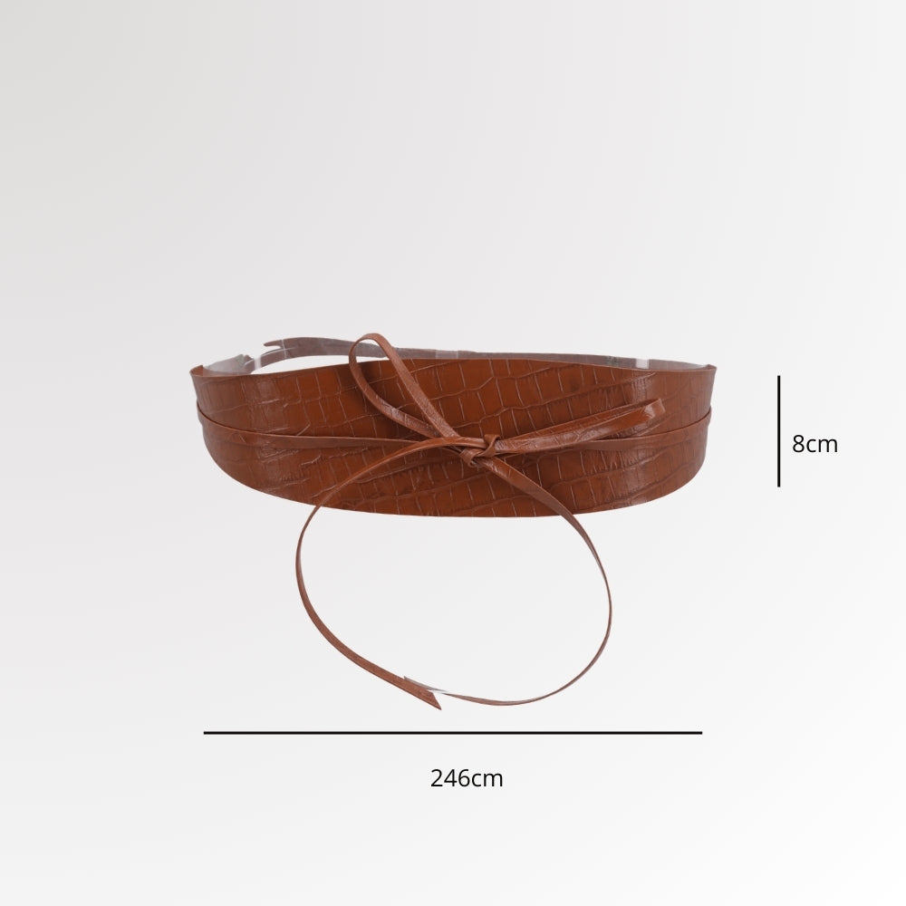 Cinto Faixa de Couro Croco com Tira de Amarrar Caramelo