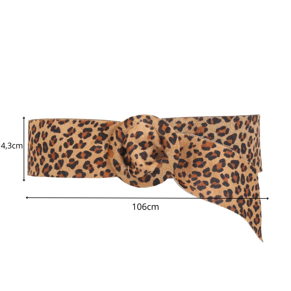 Cinto Faixa de Couro Estilo Animal Print com Fivela Encapada Caramelo