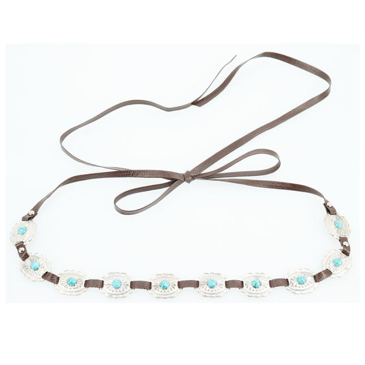 Cinto Feminino de Couro com Apliques Metálicos Marrom