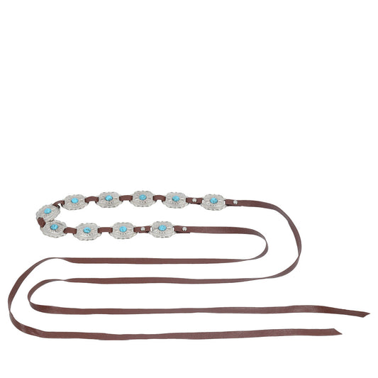 Cinto Feminino de Couro com Apliques Metálicos Marrom