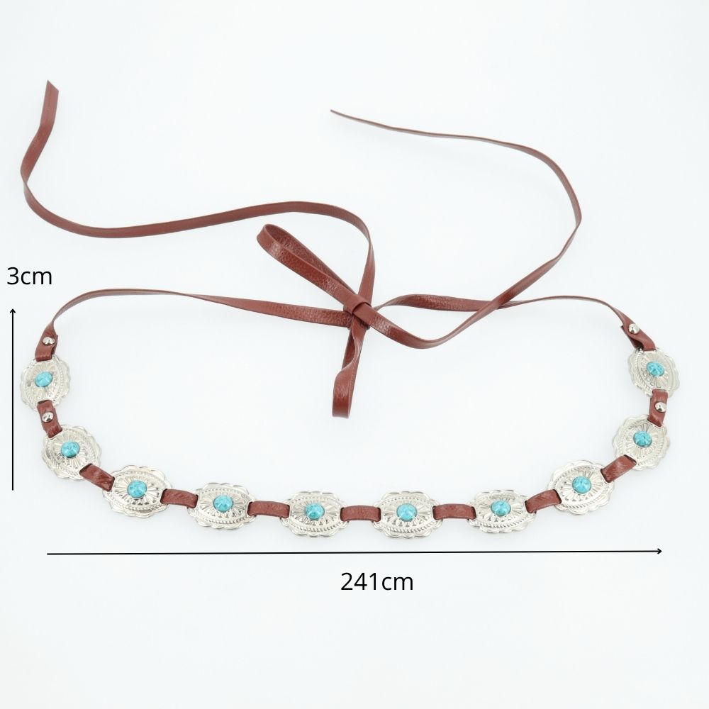 Cinto Feminino de Couro com Apliques Metálicos Marrom claro
