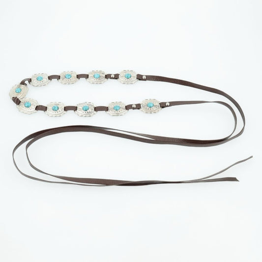 Cinto Feminino de Couro com Apliques Metálicos Marrom escuro