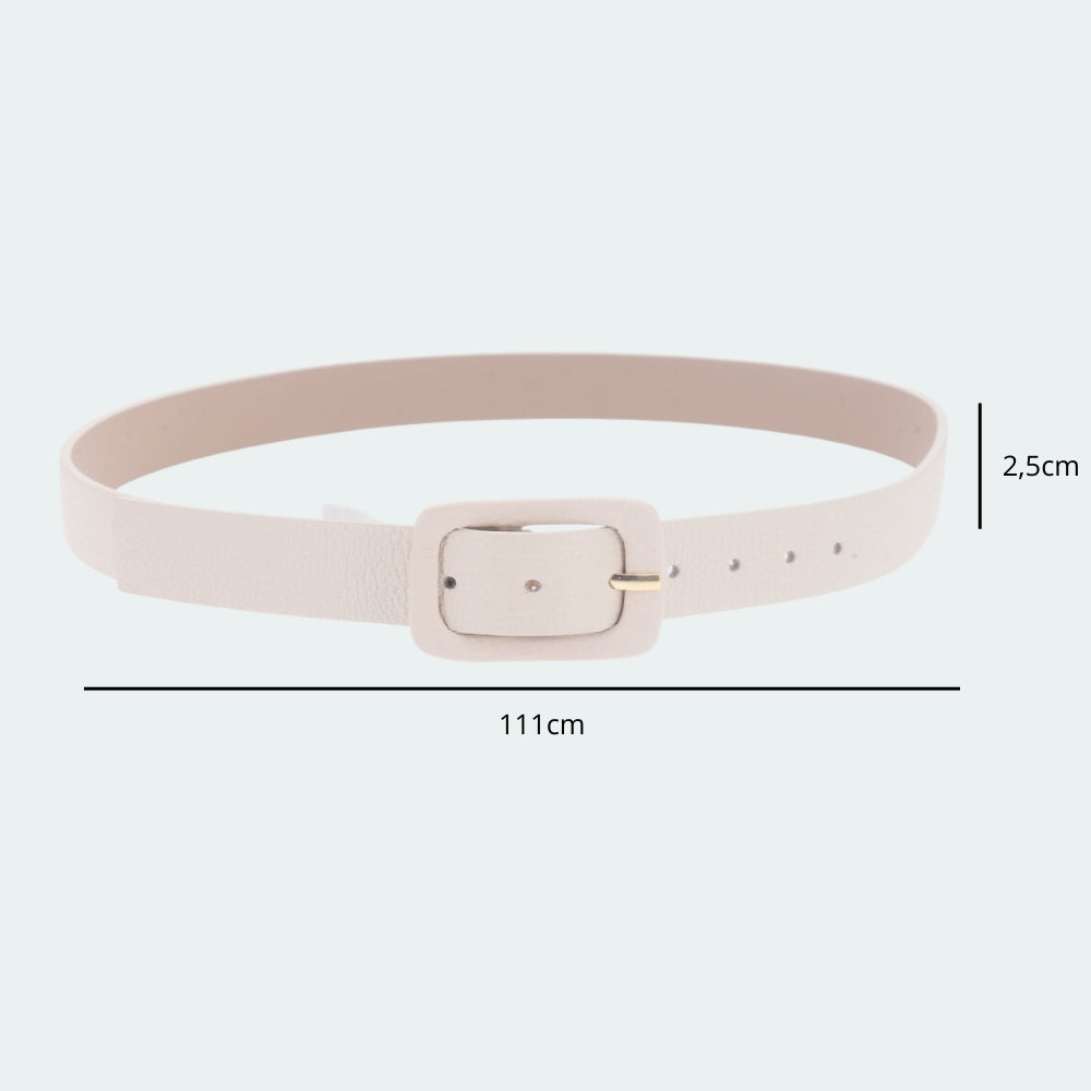 Cinto Feminino de Couro Legítimo com Fivela Forrada Marfim