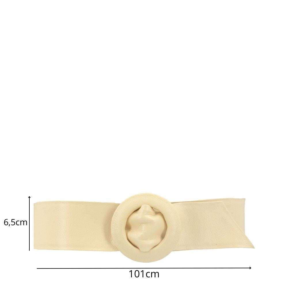 Cinto Faixa Feminino de Couro com Fivela Redonda Encapada Amarelo