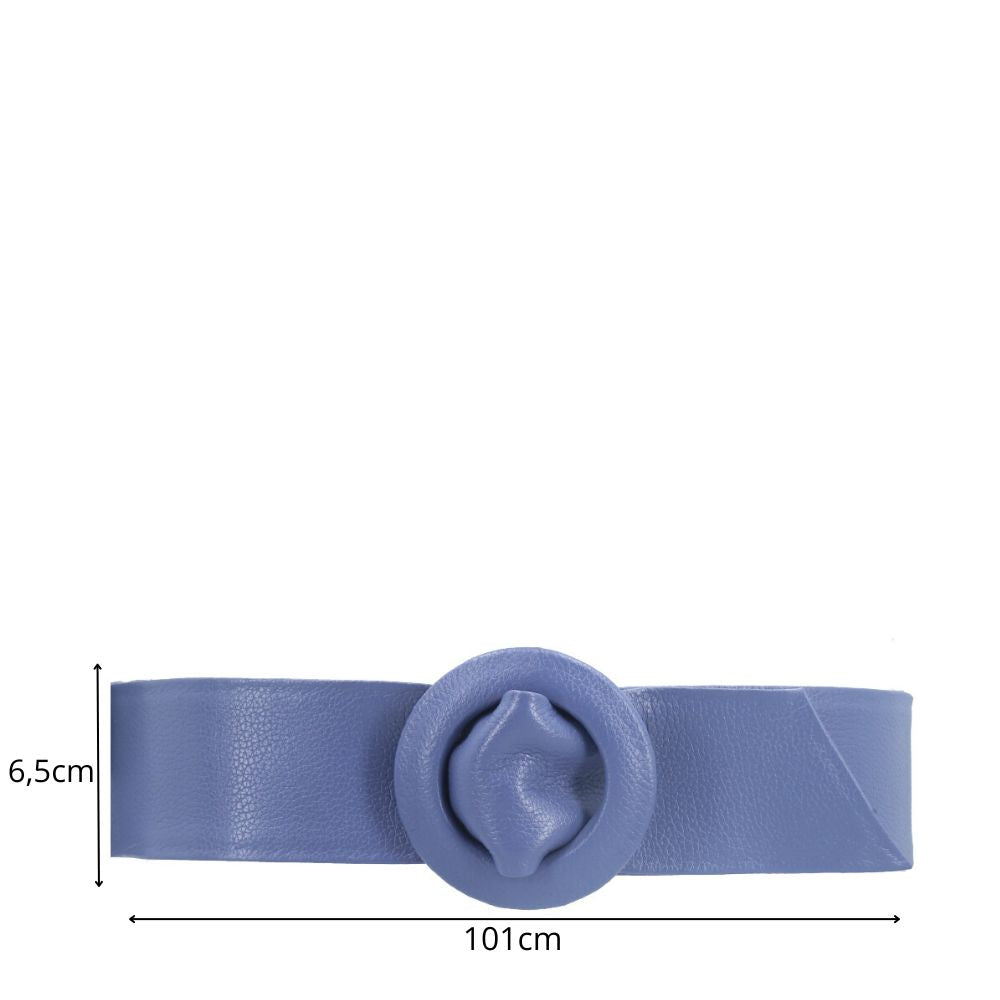 Cinto Faixa Feminino de Couro com Fivela Redonda Encapada Azul