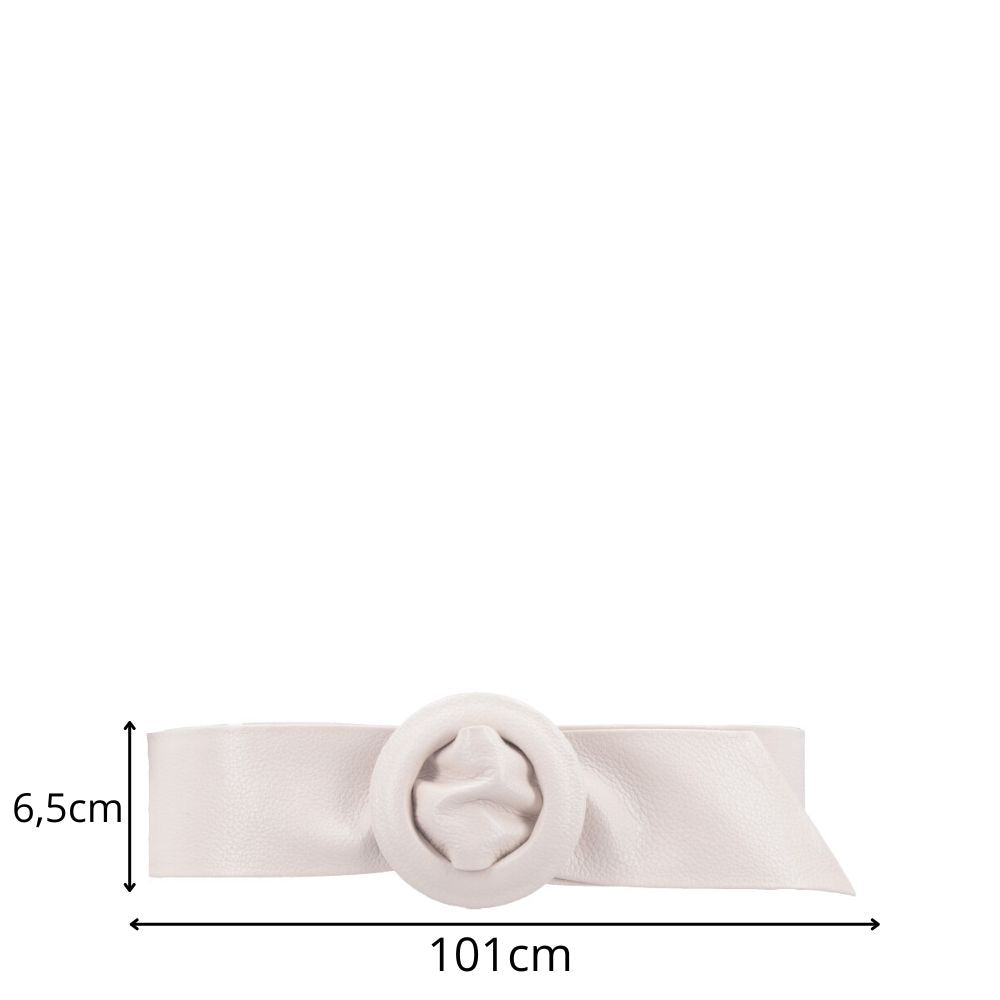Cinto Faixa Feminino de Couro com Fivela Redonda Encapada Marfim