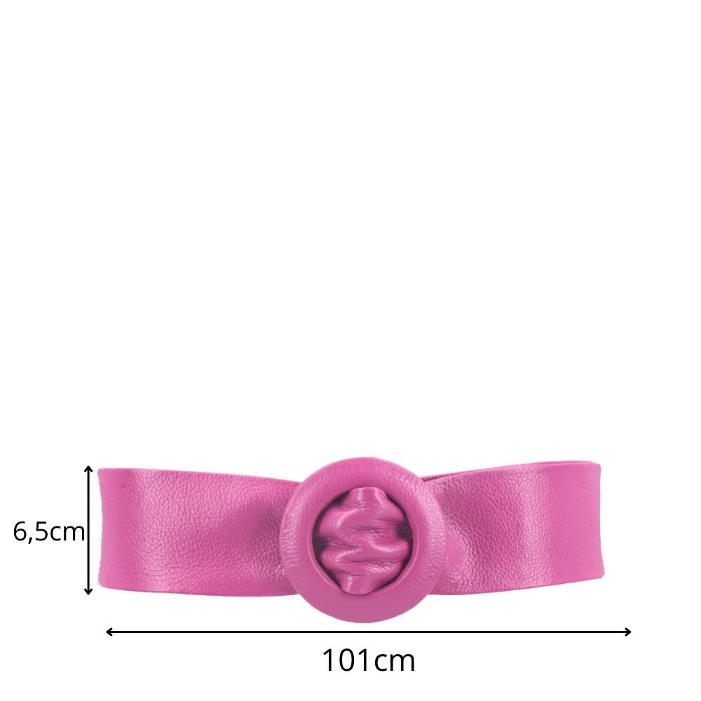 Cinto Faixa Feminino de Couro com Fivela Redonda Encapada Pink