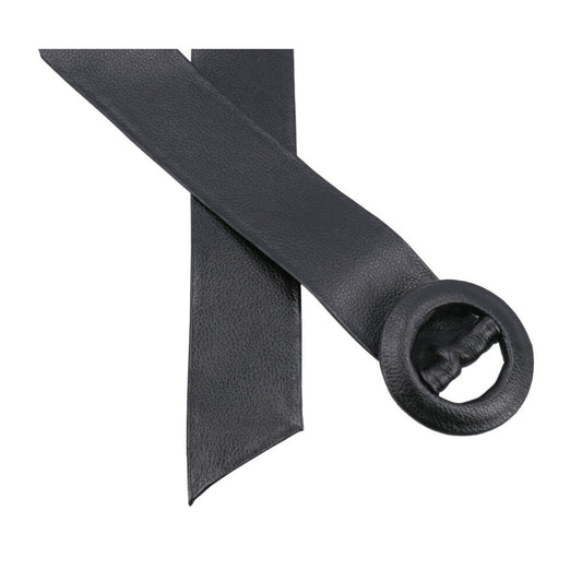Cinto Faixa Feminino de Couro com Fivela Redonda Encapada Preto