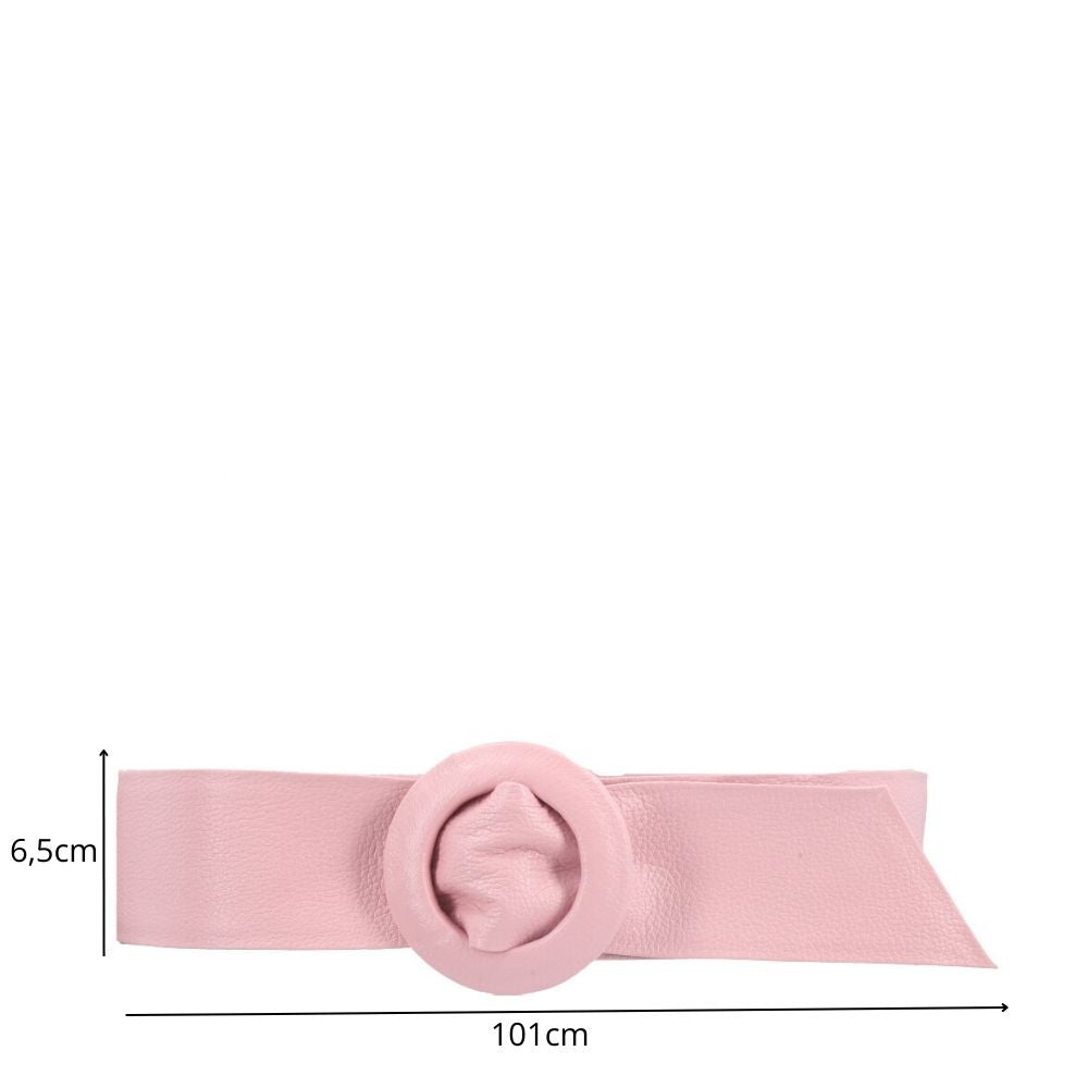 Cinto Faixa Feminino de Couro com Fivela Redonda Encapada Rosa claro