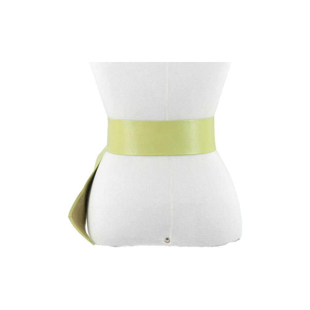 Cinto Faixa Feminino de Couro com Fivela Redonda Encapada Verde claro