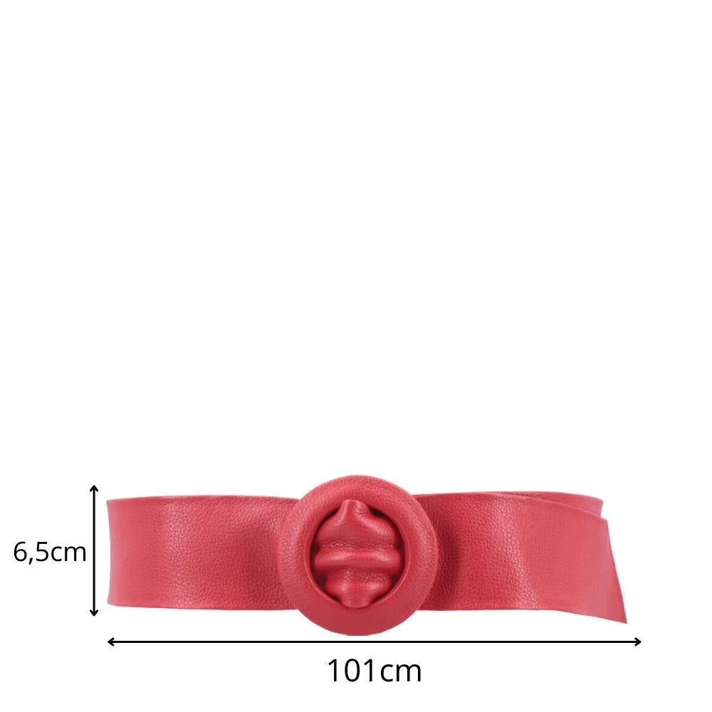 Cinto Faixa Feminino de Couro com Fivela Redonda Encapada Vermelho