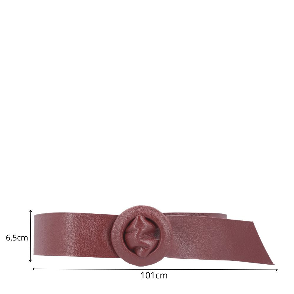Cinto Faixa Feminino de Couro com Fivela Redonda Encapada Vinho