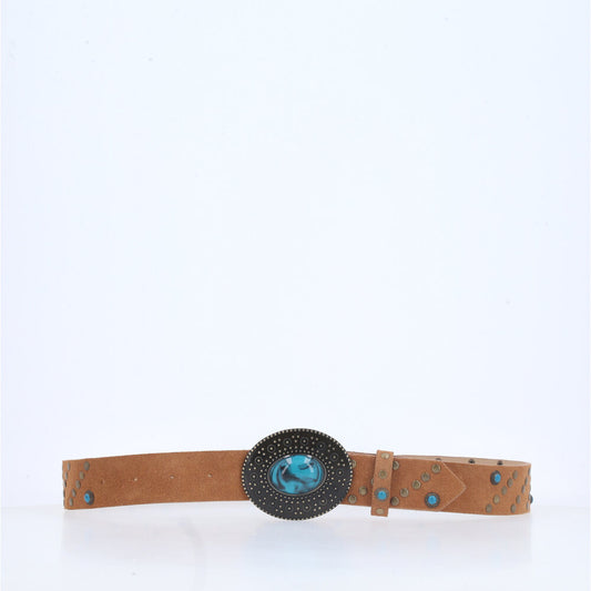 Cinto de Couro Boho com Tachas Caramelo