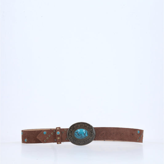 Cinto de Couro Boho com Tachas Marrom escuro