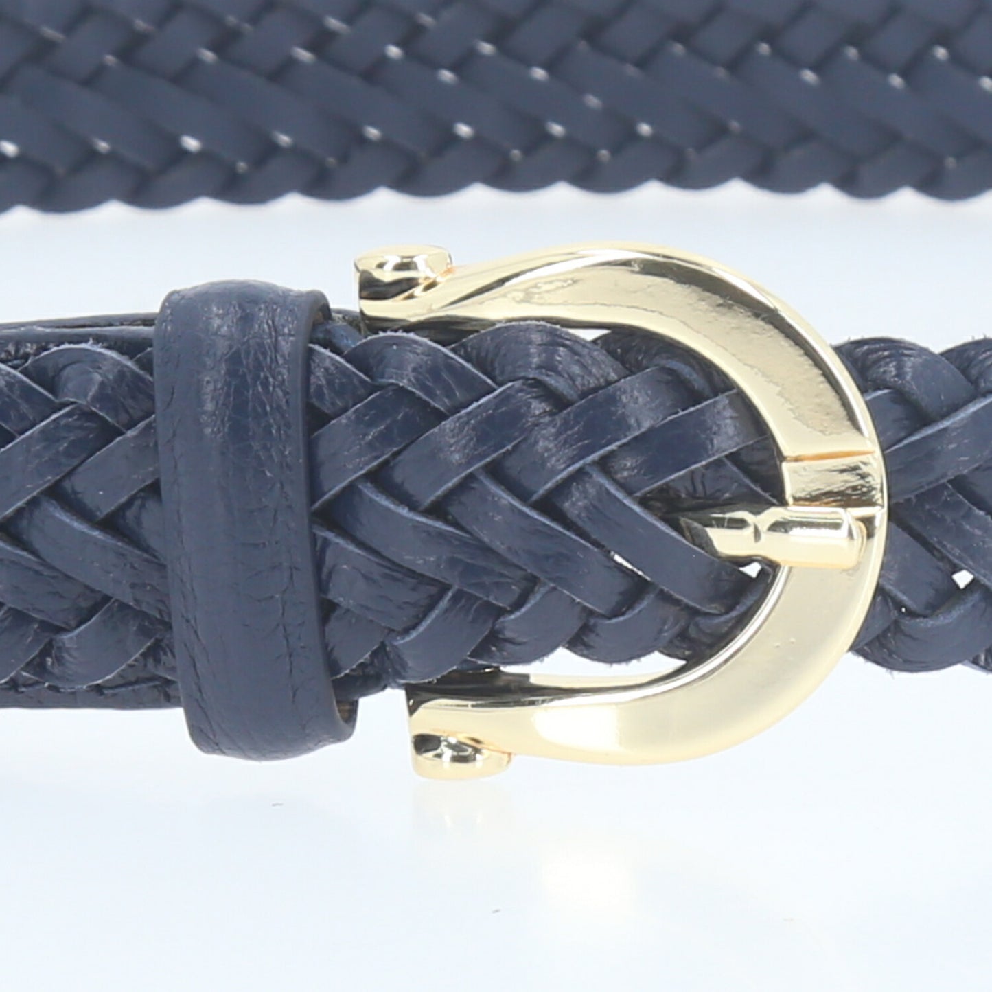 Cinto de Couro Trançado com Fivela de Metal Azul escuro