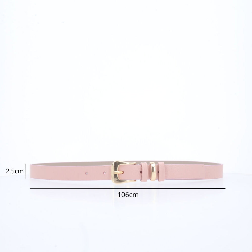 Cinto em Couro com Fivela Metalizada Rose