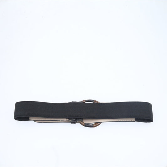 Cinto Feminino em Couro com Detalhe em Elástico Preto