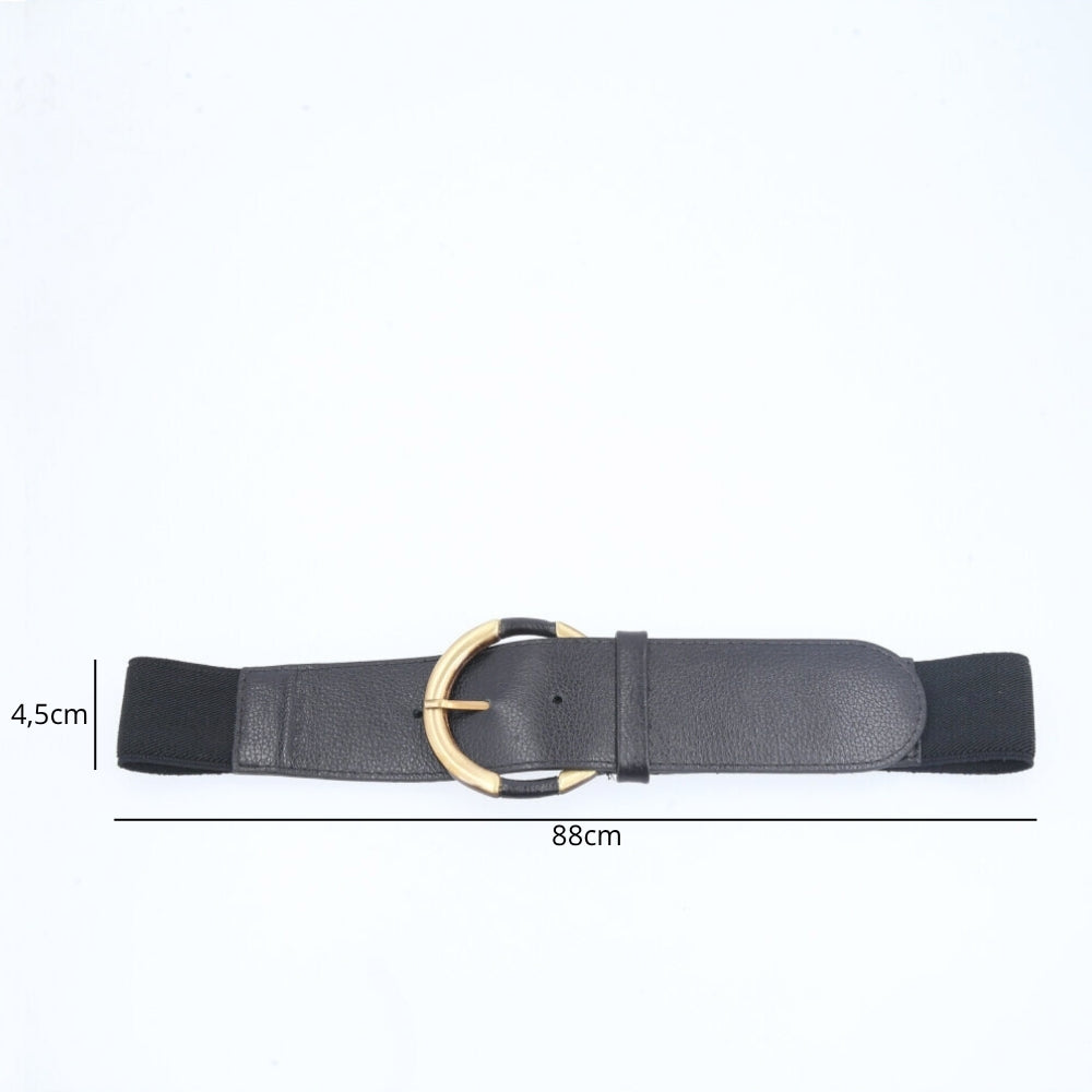 Cinto Feminino em Couro com Detalhe em Elástico Preto