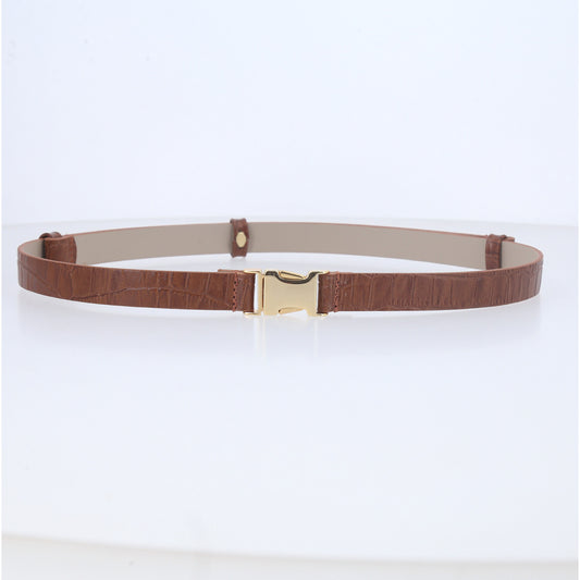 Cinto de Couro Croco com Fivela Elegante Caramelo