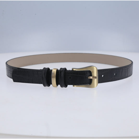 Cinto em Couro com Fivela Metalizada Preto