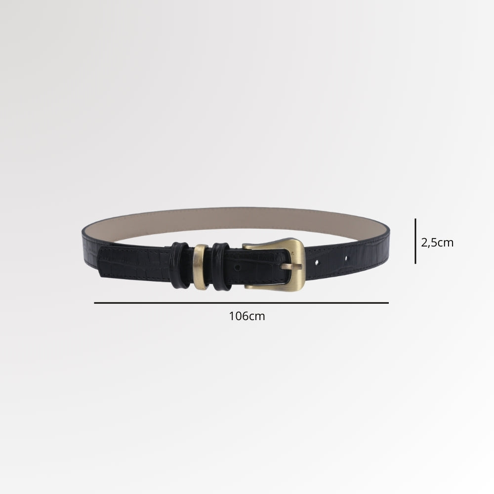 Cinto em Couro com Fivela Metalizada Preto