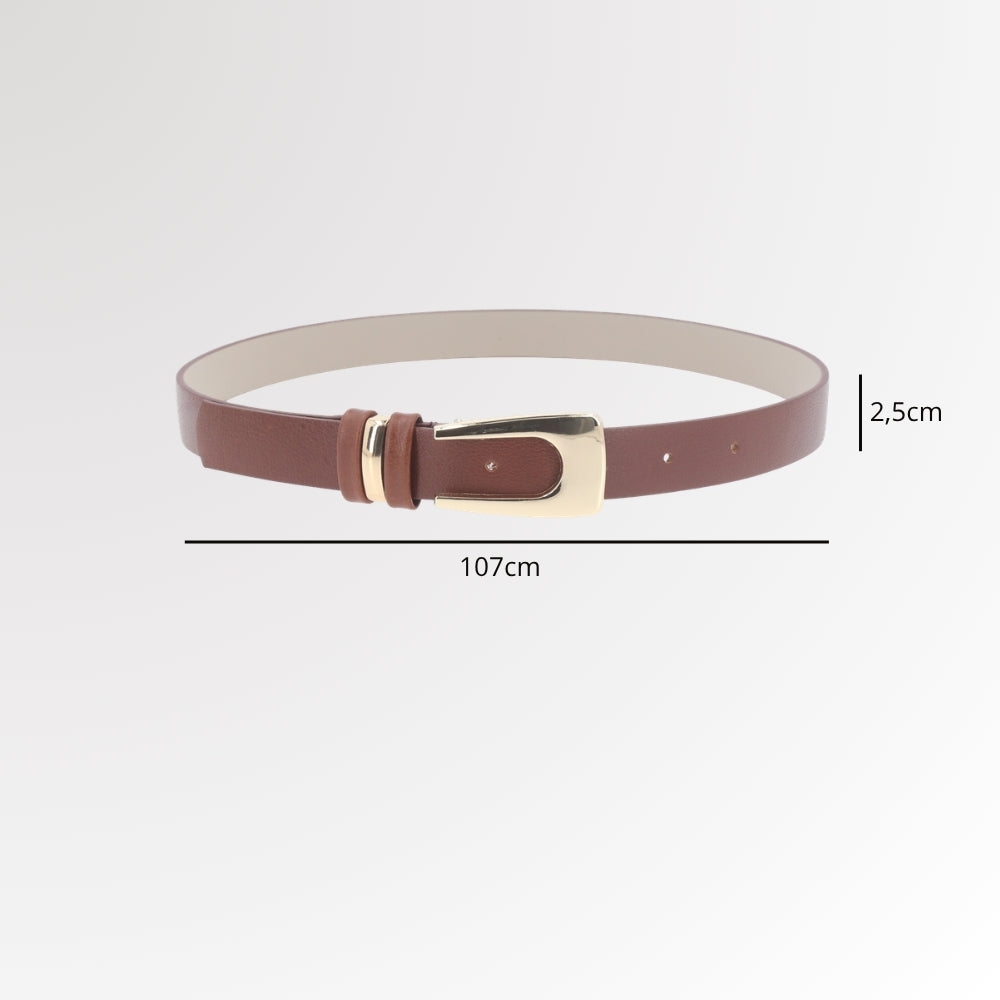 Cinto de Couro Elegante com Fivela Dourada Marrom
