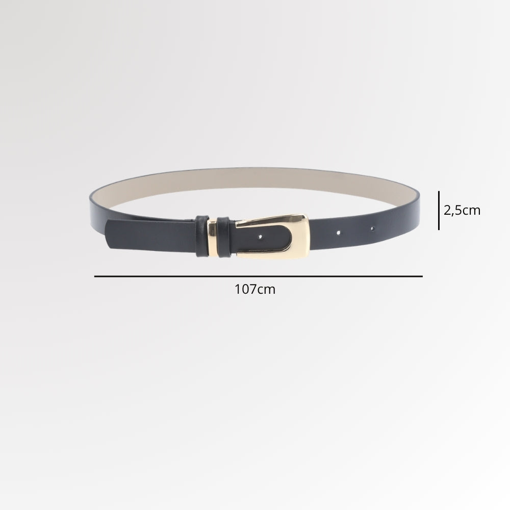 Cinto de Couro Elegante com Fivela Dourada Preto