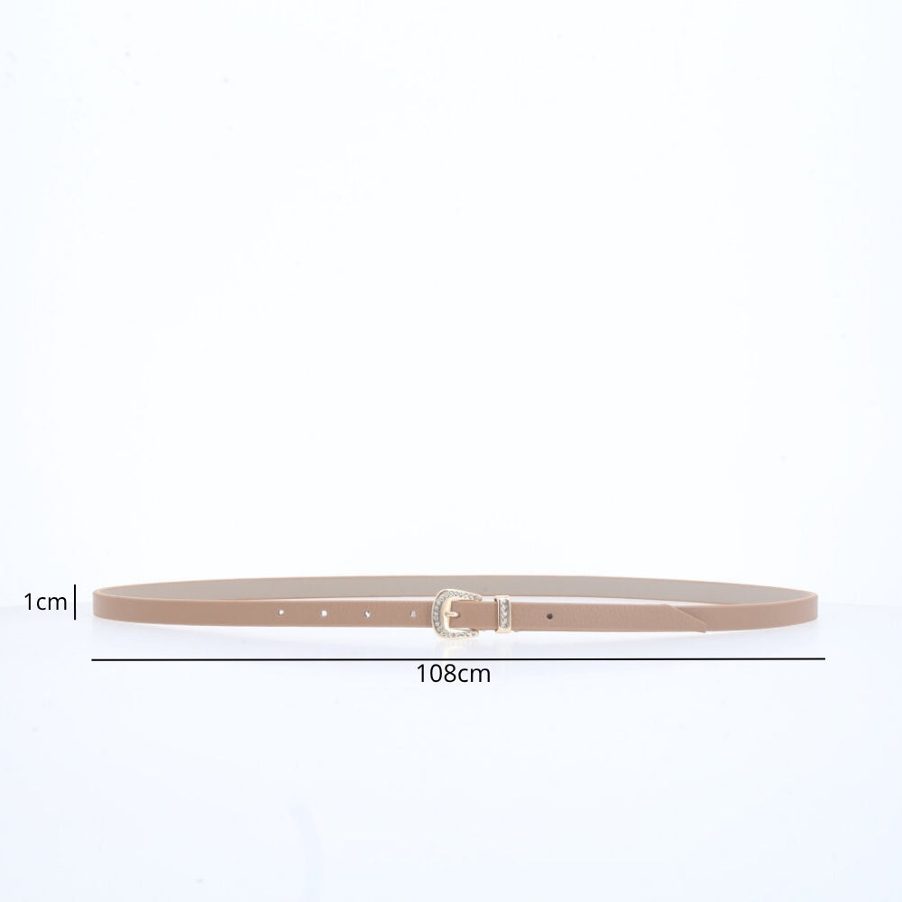 Cinto Fino de Couro com Fivela Detalhada Bege