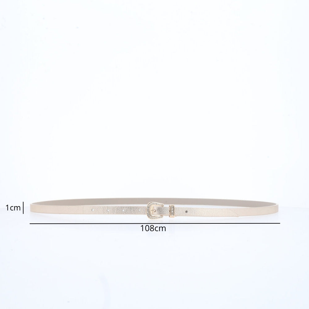 Cinto Fino de Couro com Fivela Detalhada Ouro claro