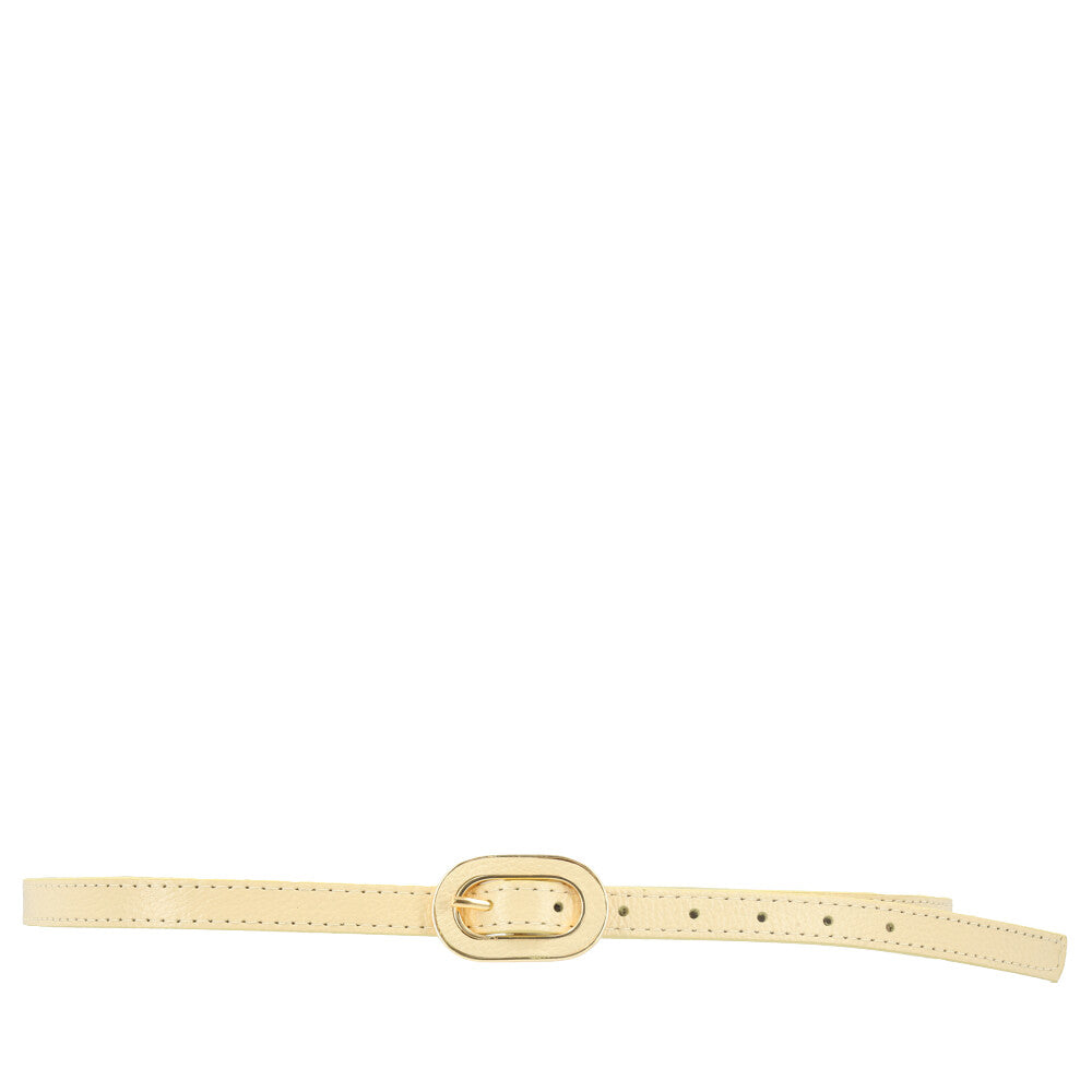 Cinto Feminino de Couro com Fivela Oval Dourada Amarelo