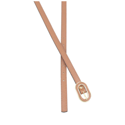 Cinto Feminino de Couro com Fivela Oval Dourada Caramelo