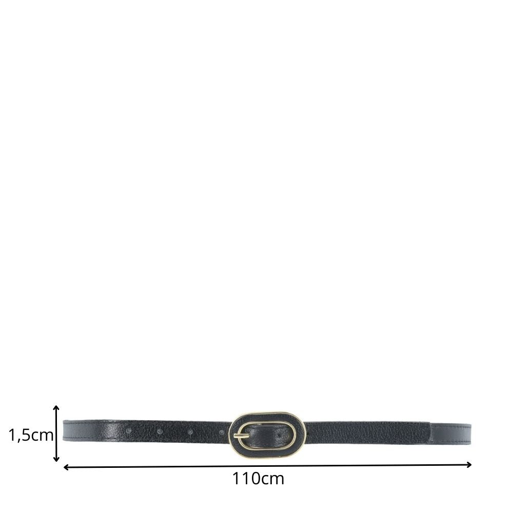Cinto Feminino de Couro com Fivela Oval Dourada Preto