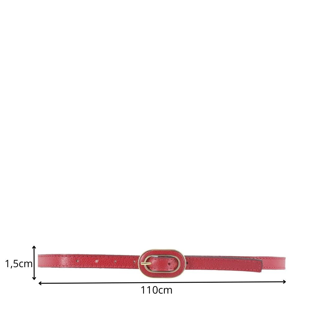 Cinto Feminino de Couro com Fivela Oval Dourada Vermelho