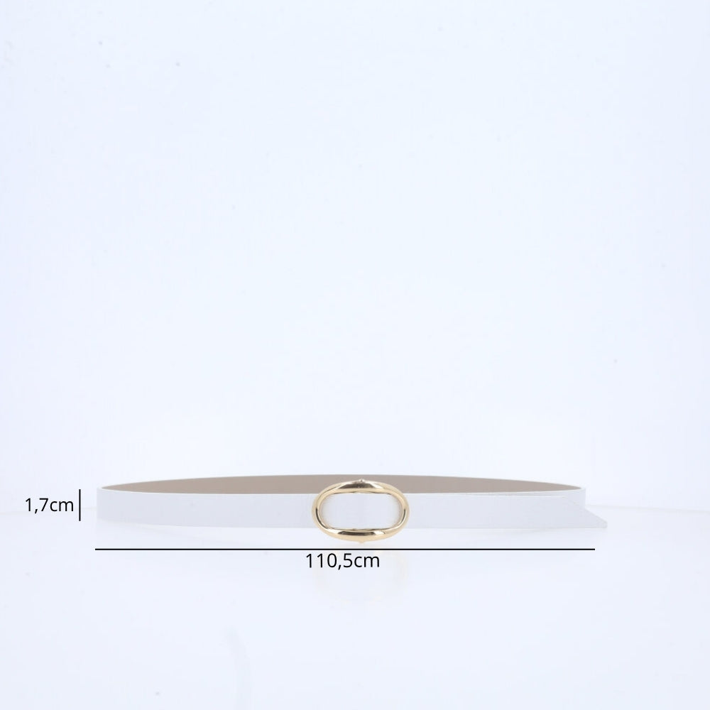 Cinto de Couro com Fivela de Metal Branco