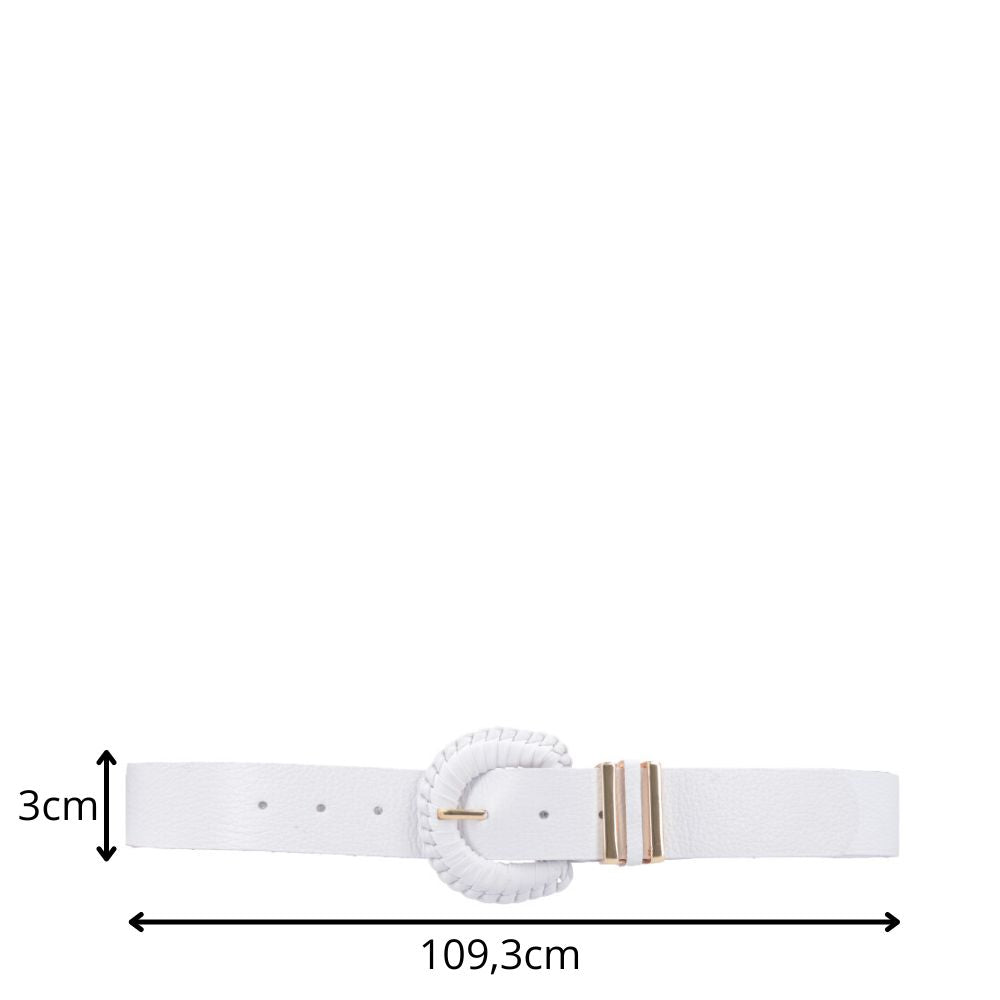 Cinto Feminino de Couro com Fivela Tressê Redonda Branco