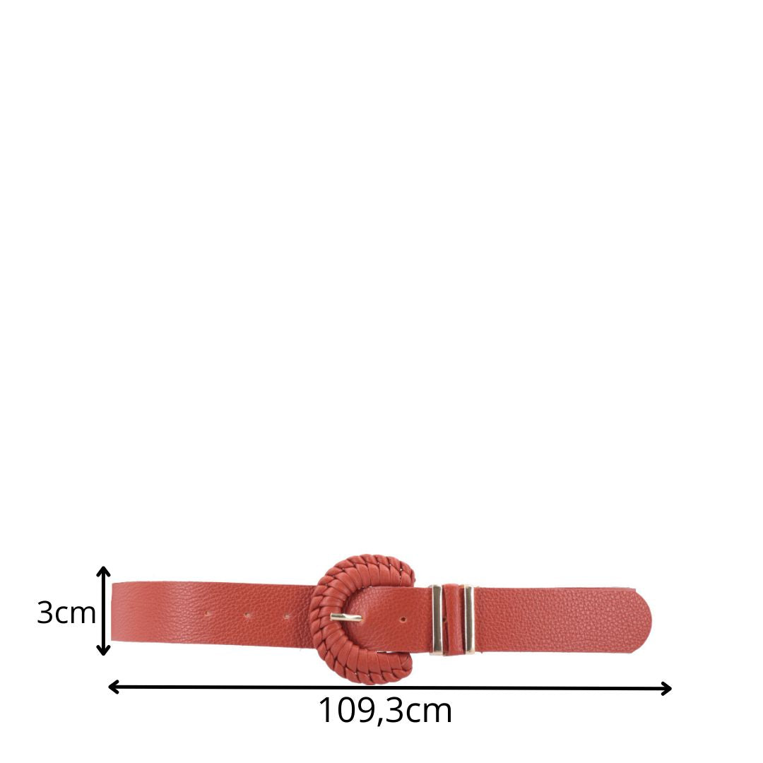 Cinto Feminino de Couro com Fivela Tressê Redonda Laranja