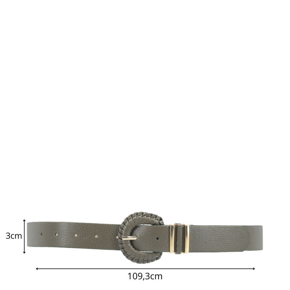 Cinto Feminino de Couro com Fivela Tressê Redonda Verde