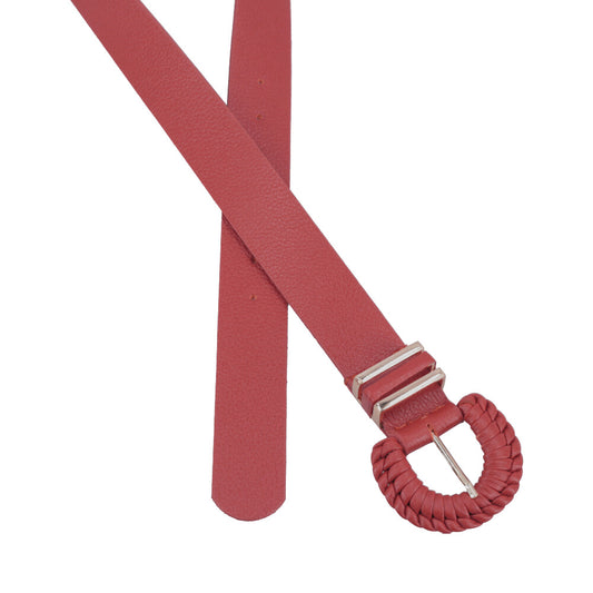 Cinto Feminino de Couro com Fivela Tressê Redonda Vermelho