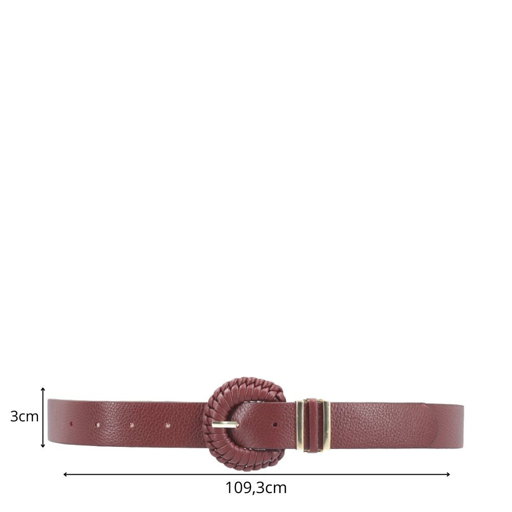 Cinto Feminino de Couro com Fivela Tressê Redonda Vinho
